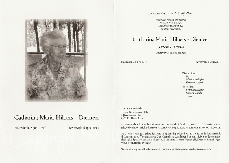 Rouwkaart Catharina Maria Diemeer 08061914